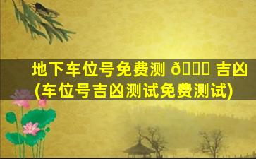 地下车位号免费测 🐝 吉凶(车位号吉凶测试免费测试)